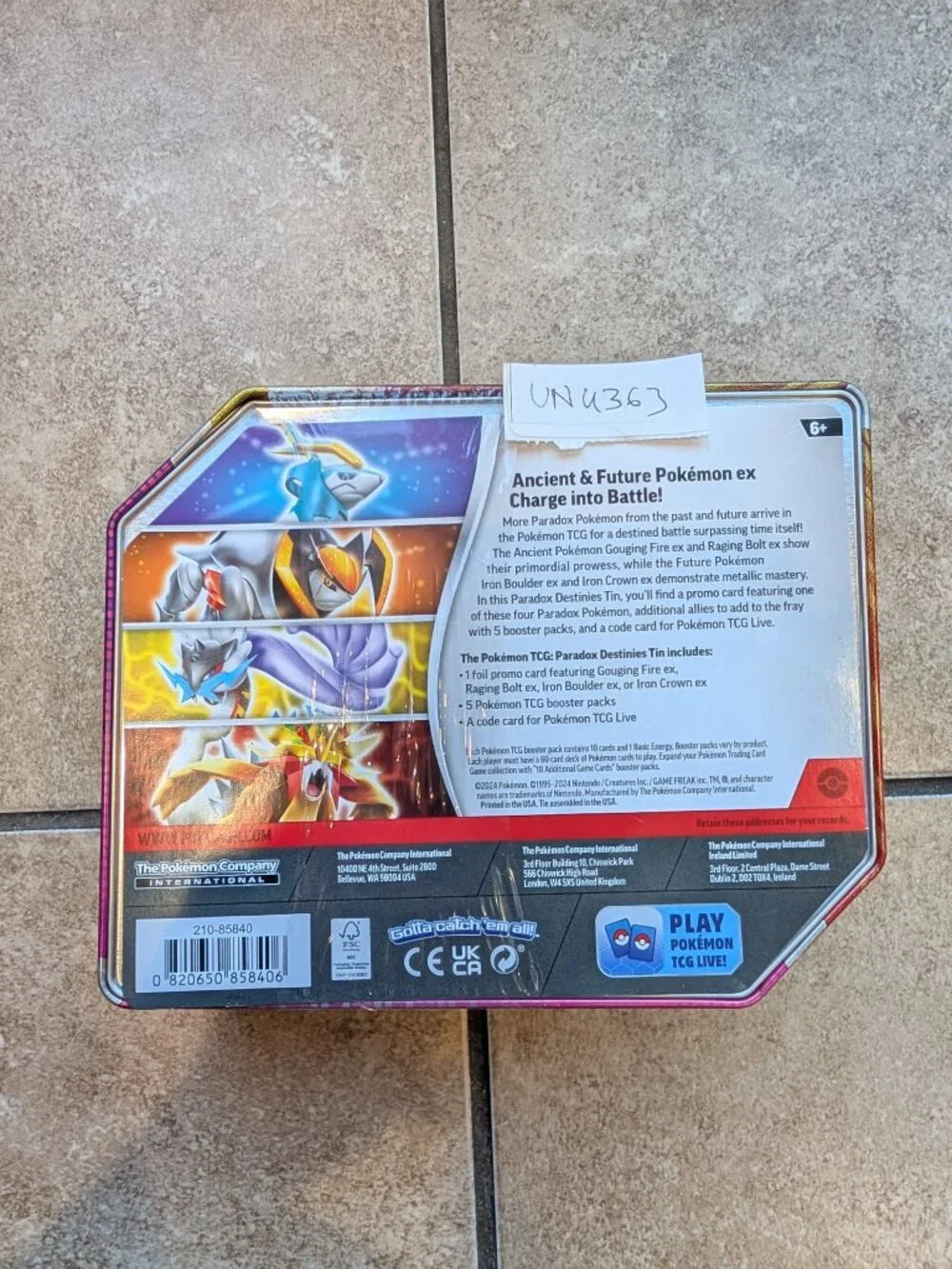 Pokemon Trading Card Game Paradox Destinies Tin Iron Crown ex 5 Booster Packs